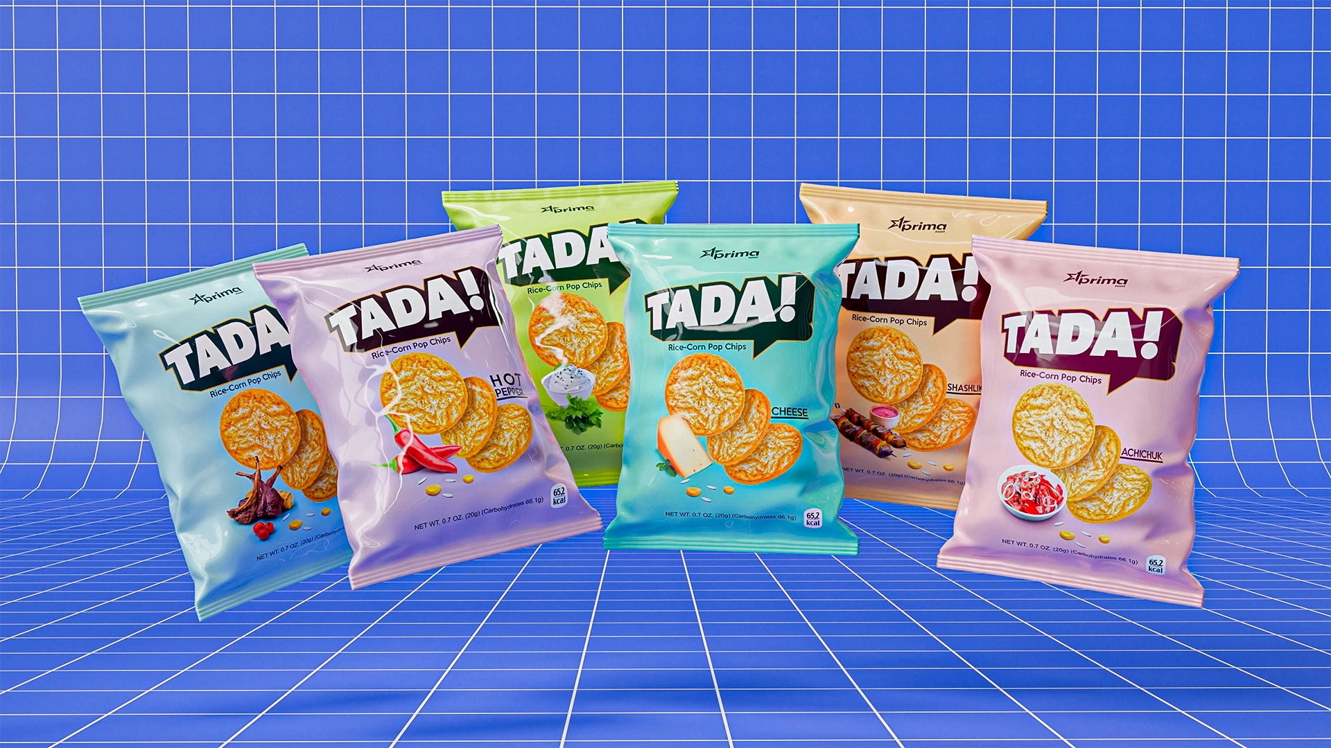 TADA! — дизайн упаковки рисово-кукурузных чипсов